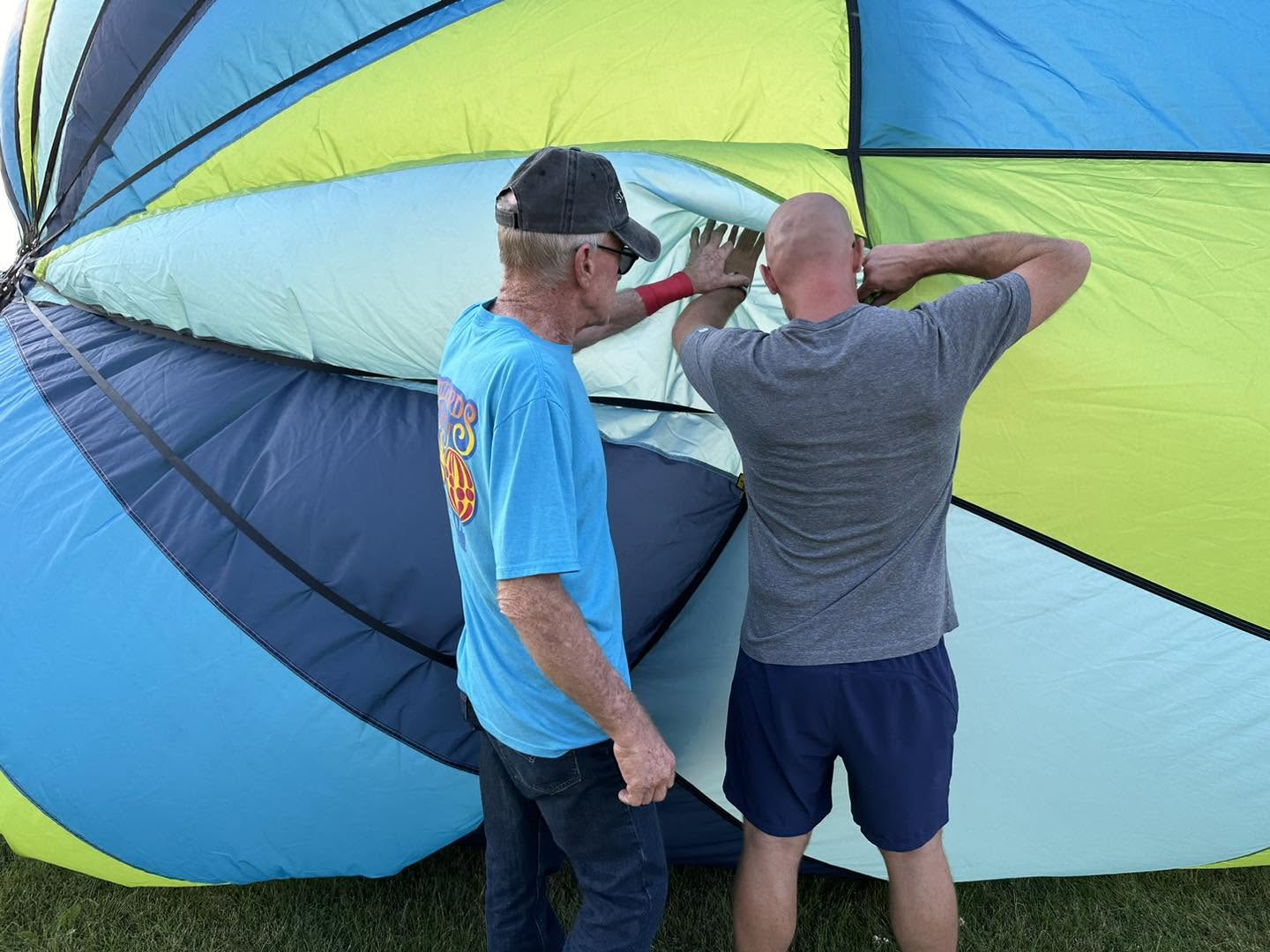 Crew working with the balloon envelope